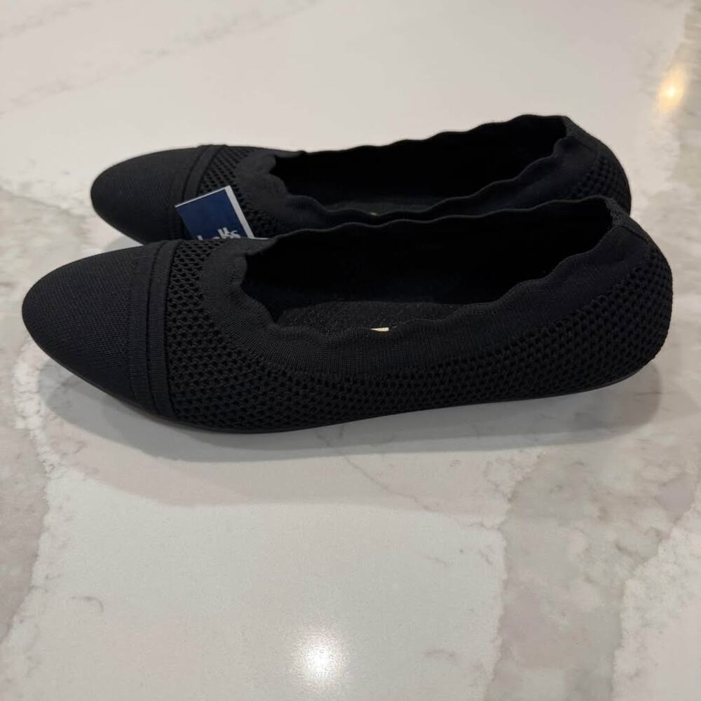 Aerosoles NWT Anita Scalloped Elastic Ballet Flats Women's 7.5M Black Minimalist - Picture 4 of 9
